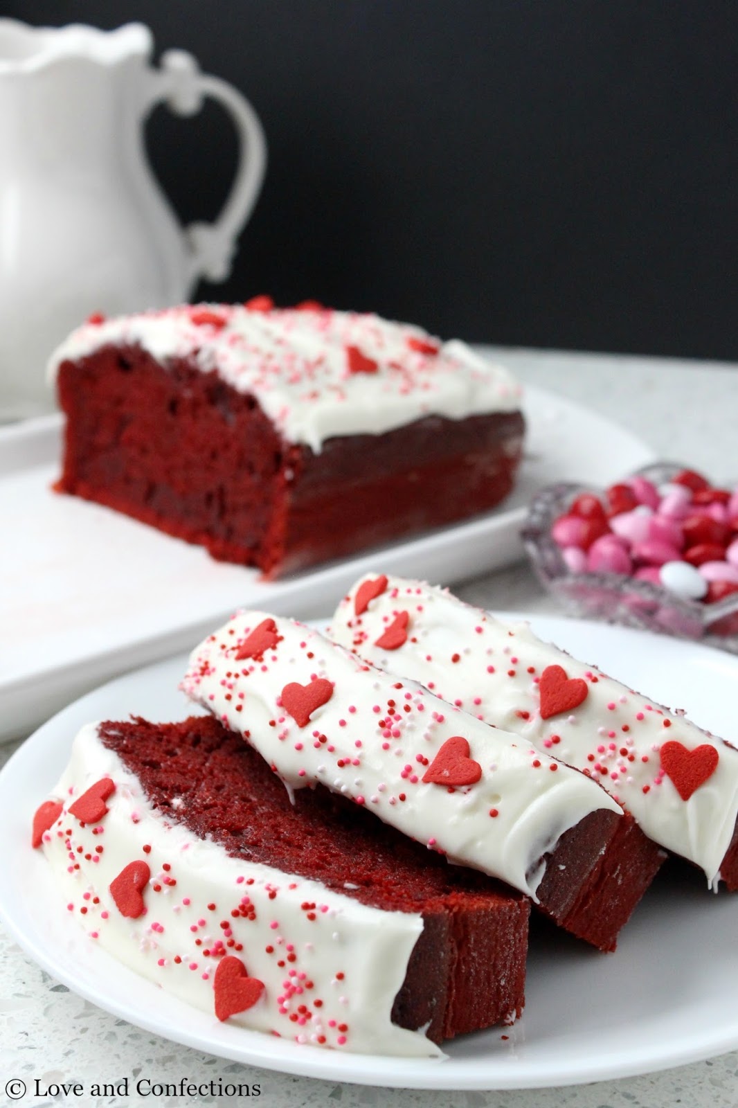 Red Velvet Pound Cake With Cream Cheese Frosting Love And Confections
